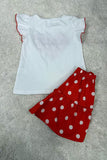 Hearts printed white short sleeve top & polka dots skirt girls set XCH04016