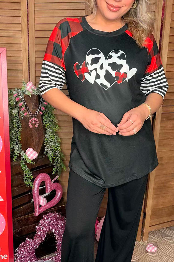 Cow hearts printed valentine short sleeve black women t-shirt DLH12141