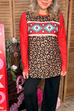 Western Aztec leopard printed rust color long sleeve top XCH14285 (GS2)