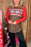 Western Aztec leopard printed rust color long sleeve top XCH14285 (GS2)