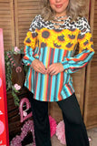 Western serape cow & sunflower printed long sleeve women top XCH13790
