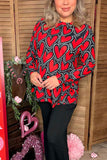 Valentine's red hearts printed long sleeve women top XCH16364