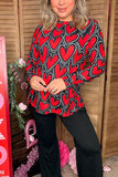 Valentine's red hearts printed long sleeve women top XCH16364