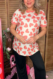 Valentine pink hearts printed short sleeve women top BQ12656