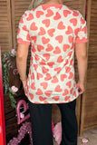 Valentine pink hearts printed short sleeve women top BQ12656