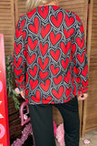 Valentine's red hearts printed long sleeve women top XCH16364