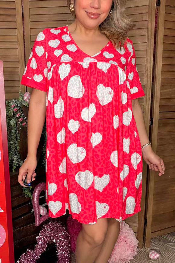 Valentine's Heart & red leopard printed short sleeve women dress XCH14685
