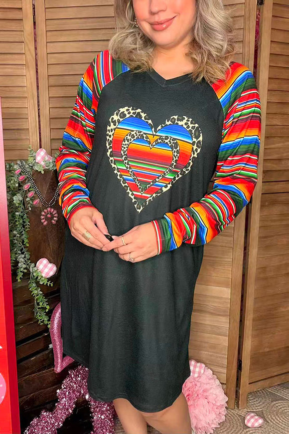 Valentine's heart printed raglan long sleeve women dress w/side pockets DLH12143