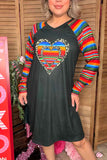 Valentine's heart printed raglan long sleeve women dress w/side pockets DLH12143