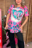 Valentine's LOVE & hearts printed western short sleeve women top XCH12893