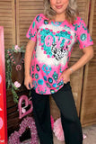 Valentine's LOVE & hearts printed western short sleeve women top XCH12893