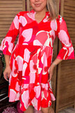 Pink graphic printed 3/4 sleeve w/ruffle women dress GJQ15824 AS4