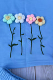 Flower embroidery blue short style pullover sweatshirt & short 2pc girls sets DLH2816 (A7S4)