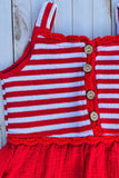 Knited red striped & red gauze strawberry pocket girls dress DLH2844 (A2S8)