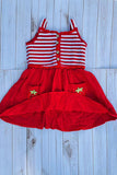 Knited red striped & red gauze strawberry pocket girls dress DLH2844 (A2S8)