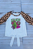 DLH2733 STUCK on you leopard prints cactus & hearts raglan girls top (A7S7)