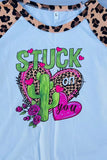 DLH2733 STUCK on you leopard prints cactus & hearts raglan girls top (A7S7)
