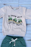 A little dirt never hurt embroidery long sleeve top & green pant 2pc baby set 250940M
