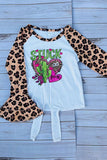 DLH2733 STUCK on you leopard prints cactus & hearts raglan girls top (A7S7)