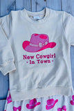 Western "New Cowgirl In Town" & hat prints long sleeve top & pant 2pc girls set 250948M