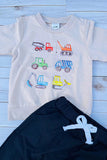 Tractor printed long sleeve top with black pant 2pc baby boy set 250939M