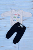 Tractor printed long sleeve top with black pant 2pc baby boy set 250939M