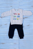 Tractor printed long sleeve top with black pant 2pc baby boy set 250939M
