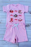 Western bow & hat & boots printed 2pc girls set 250938M