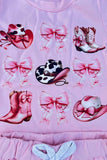 Western bow & hat & boots printed 2pc girls set 250938M