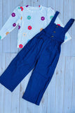 Ribbed knitted floral top blue denim junmpsuit 2pc girls set 250941M