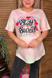 Valentine "Stay Sweet hearts" pink short sleeve women t-shirt DLH14552