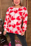 Valentine red & white hearts prints pink long sleeve women shirt BQ15307