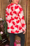 Valentine red & white hearts prints pink long sleeve women shirt BQ15307