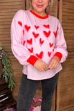 Valentine's Red hearts printed long sleeve pink women shirt XCH14714
