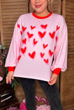 Valentine's Red hearts printed long sleeve pink women shirt XCH14714