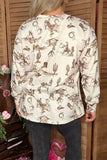 Western riding & cactus printed long sleeve women shirts XCH16760