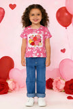 Valentine's Smile face printed pink short sleeve girls t-shirt DLH2749