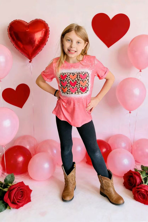 Valentine hearts & leopard printed short sleeve girls t-shirt XCH0011-9H