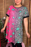 Paisley & Leopard fuchsia/teal hearts printed short sleeve women dress XCH14530