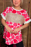 Heart printed top w/gold sequin short sleeve women t-shirt XCH14529