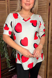 Hearts printed short sleeve women top w/v-neckline GJQ12512 (CS7)