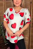 Hearts printed short sleeve women top w/v-neckline GJQ12512 (CS7)