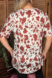 "Cattle & Chaos" Heart & brown leopard printed short sleeve women top DLH12594
