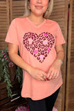 Leopard & lips heart printed coral short sleeve women t-shirt DLH9000