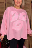 Valentine's pink sequin lips long sleeve women shirt DLH14600
