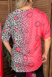Western LOVE hearts &leopard multi color printed short sleeve women top XCH14525