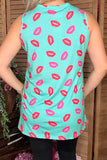 Mint lips printed valentine sleeveless women tank top GJQ10850-1