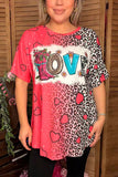 Western LOVE hearts &leopard multi color printed short sleeve women top XCH14525