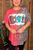 Western LOVE hearts &leopard multi color printed short sleeve women top XCH14525