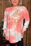 Glitter "Coffee is my Valentine" long sleeve coral tie-dye women shirts XCH14621
